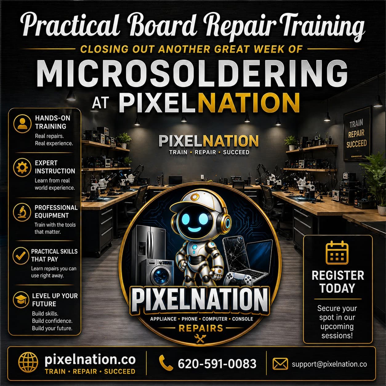 Hands-on microsoldering and board repair training at PixelNation